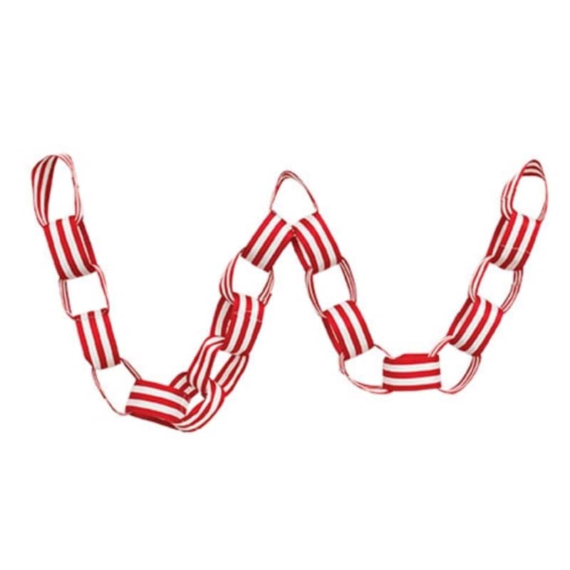 48"L Festive Red White Ribbon Garland with Interlocking Rings for Christmas Tree and Shelf Decor - Large