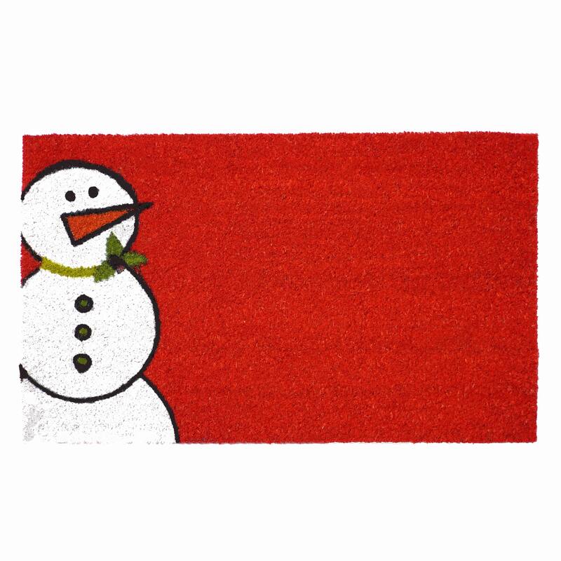 HomeRoots 24" X 36" Red White And Black Christmas Snowman Outdoor Coir Door Mat - 24.00' X '36.00