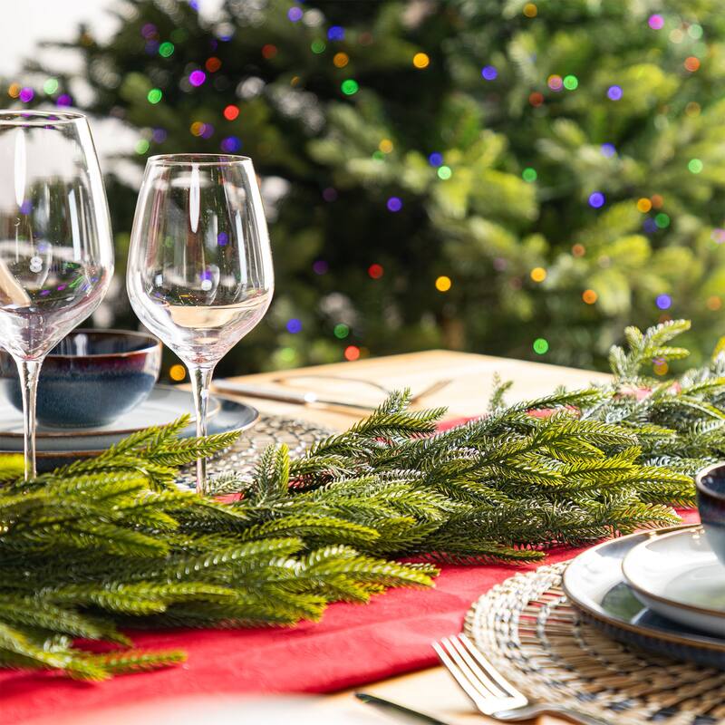 Glitzhome Christmas Greenery Pine PE Dripping Garland & Wreath & Teardrop Set