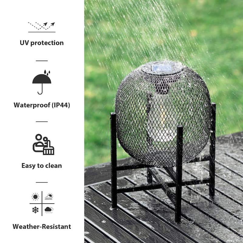 Glitzhome 11.5"H Set of 2 Mesh Edison Bulb Outdoor Solar Lantern with Stand
