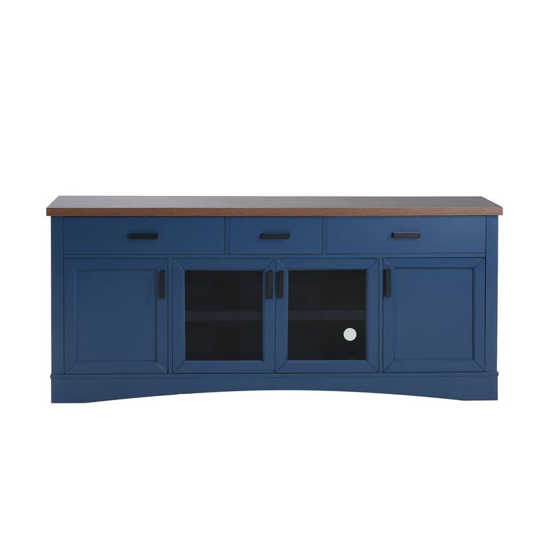 Modern White TV Console, 67" Width TV Stand, Glass Doors & Storage Drawers, Adjustable Shelves