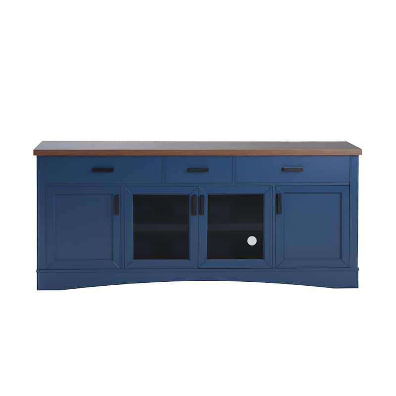 TV Console, 67" Width TV Stand, Glass Doors & Storage Drawers, Adjustable Shelves