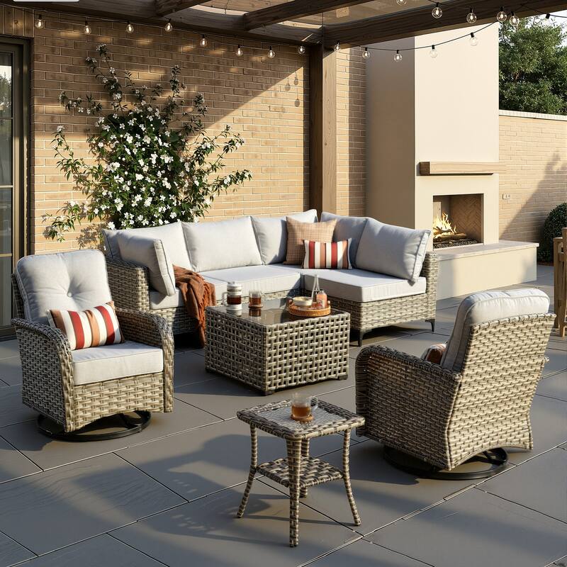 XIZZI 8-Piece Outdoor Wicker Furniture Sectional Swivel Chairs Set - Grey