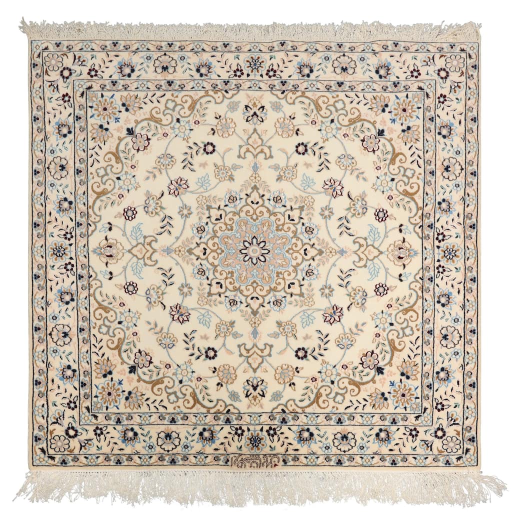 3'5''x3'5'' Hand Knotted Wool Ivory Nain Traditional 400 KPSI Rug - 3' 5'' x 3' 5''