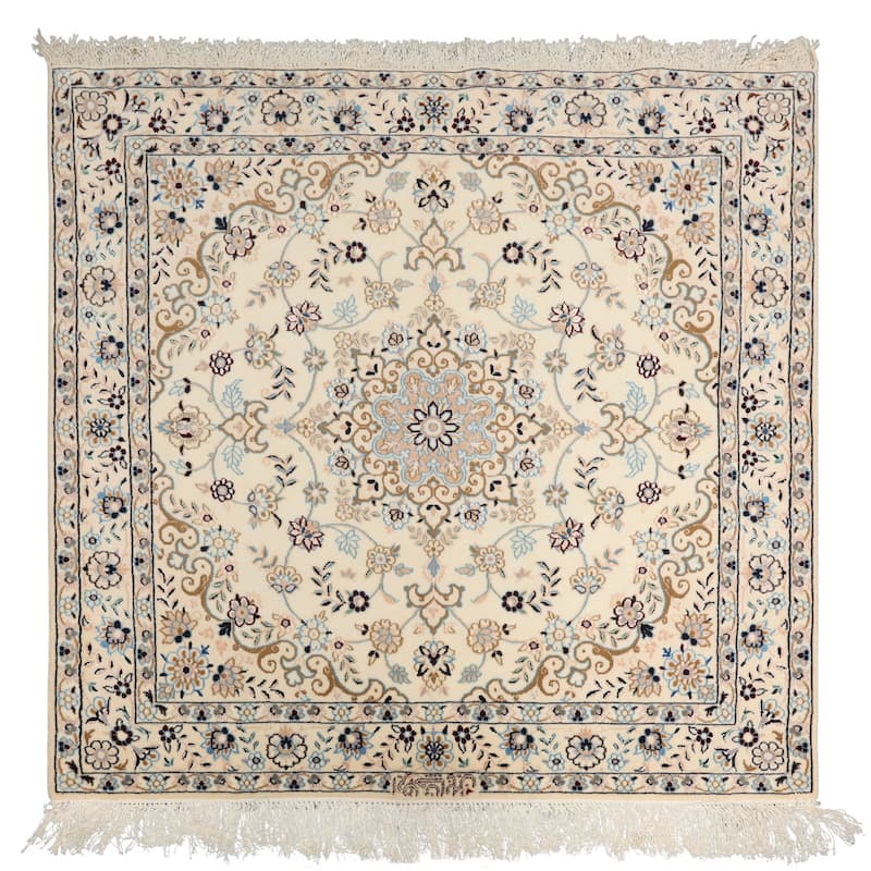 3'5''x3'5'' Hand Knotted Wool Ivory Nain Traditional 400 KPSI Rug - 3' 5'' x 3' 5'' - 3' 5'' x 3' 5''