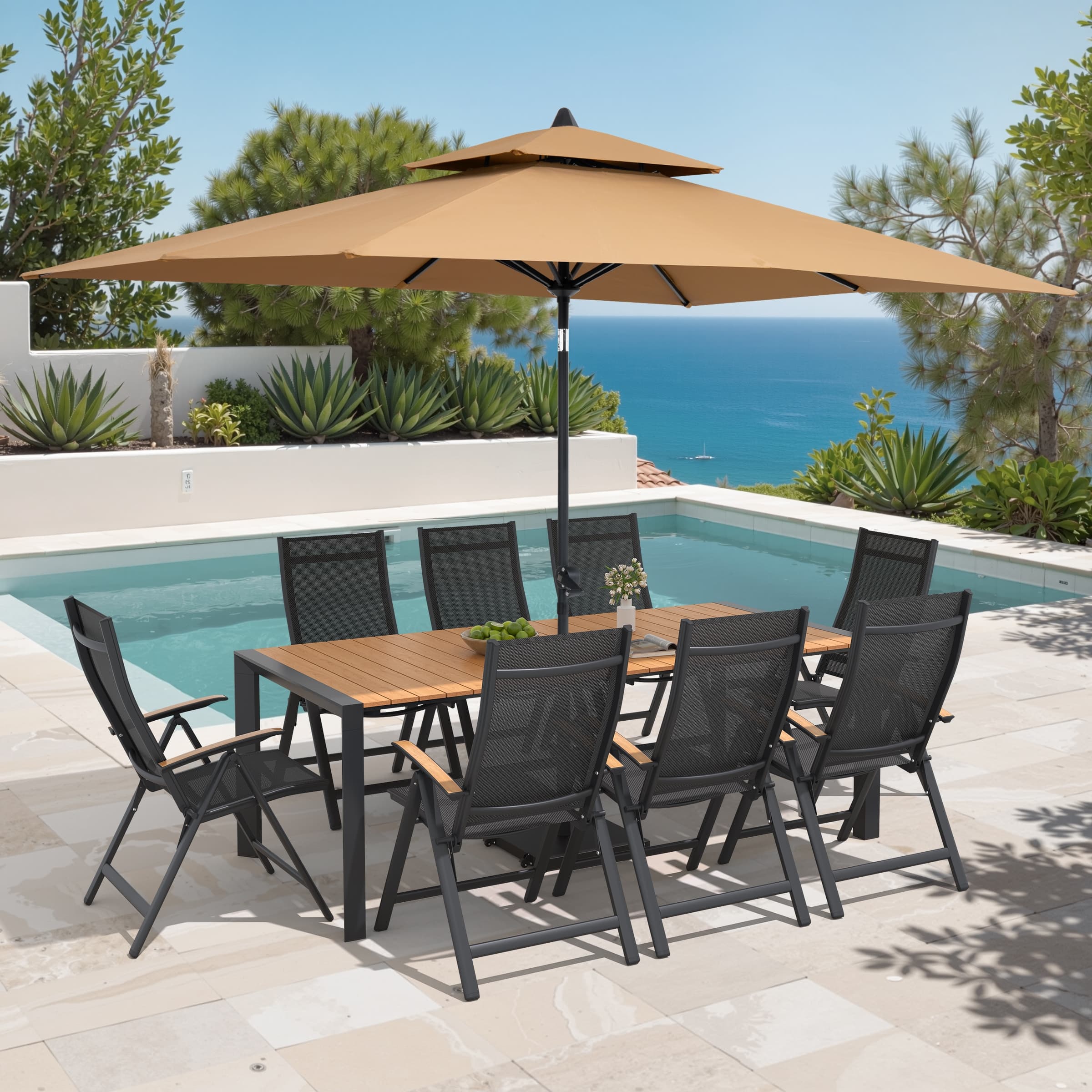 Option Set of 11 - Brown Table with Tan Umbrella