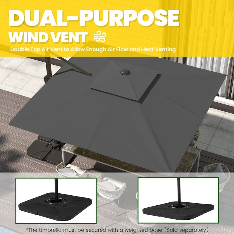 12ft×12ft Square Double Top Outdoor Offset Umbrella Cantilever Patio Umbrella With 360 Degree Rotation