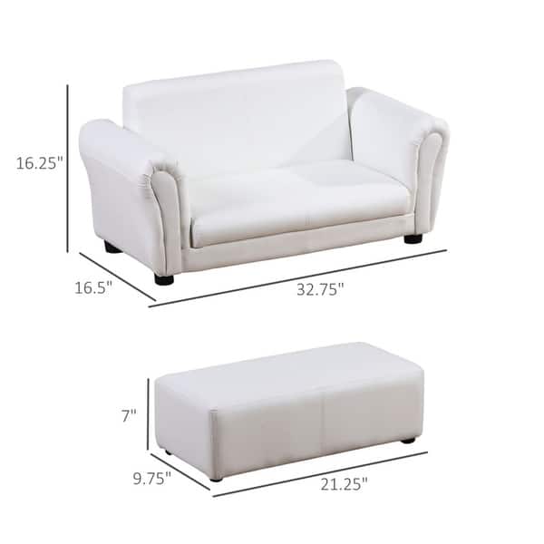 dimension image slide 1 of 3, Two-seater Kids Sofa Set with Footstool - 32.75" L x 16.5" W x 16.25" H