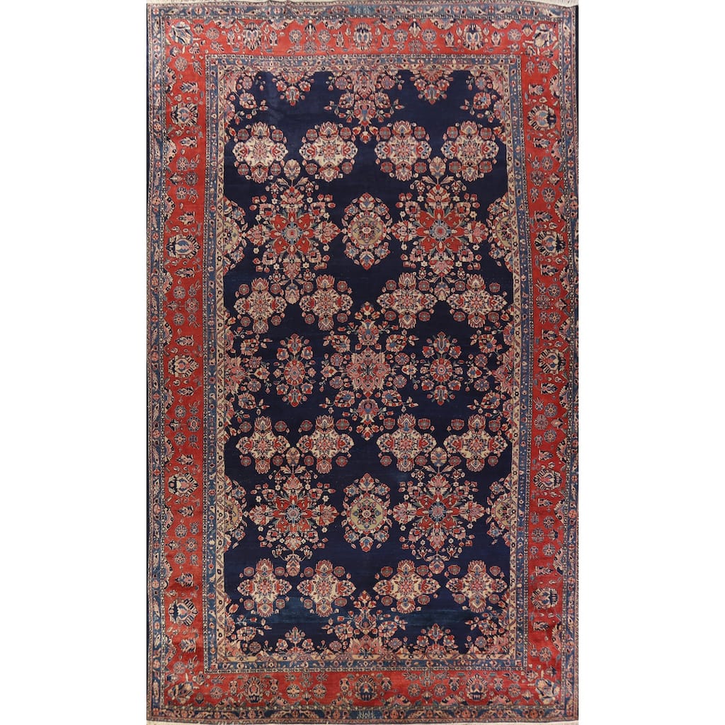 Hand Knotted Oriental 100% Wool Carpet Traditional Floral Navy Blue & Blues Sarouk Area Rug - 18' 7'' X 11' 1''