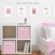preview thumbnail 3 of 2, Woodland Forest Owls Collection Wall Decor Art Prints (Set of 4) - Pink, Green, and Yellow Birds Leaves