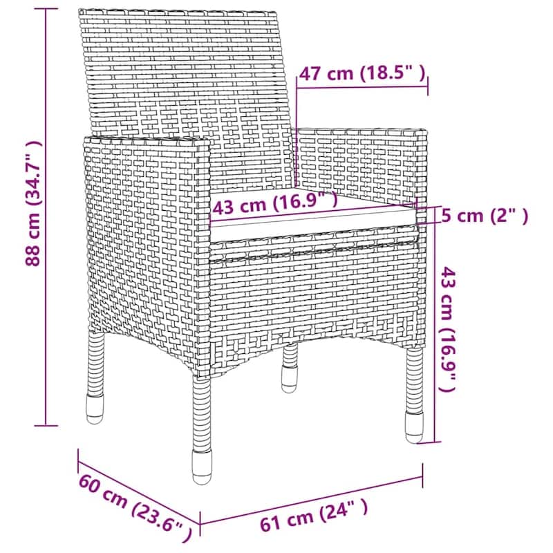vidaXL Patio Dining Set Outdoor Table and Chair Set Poly Rattan and Glass