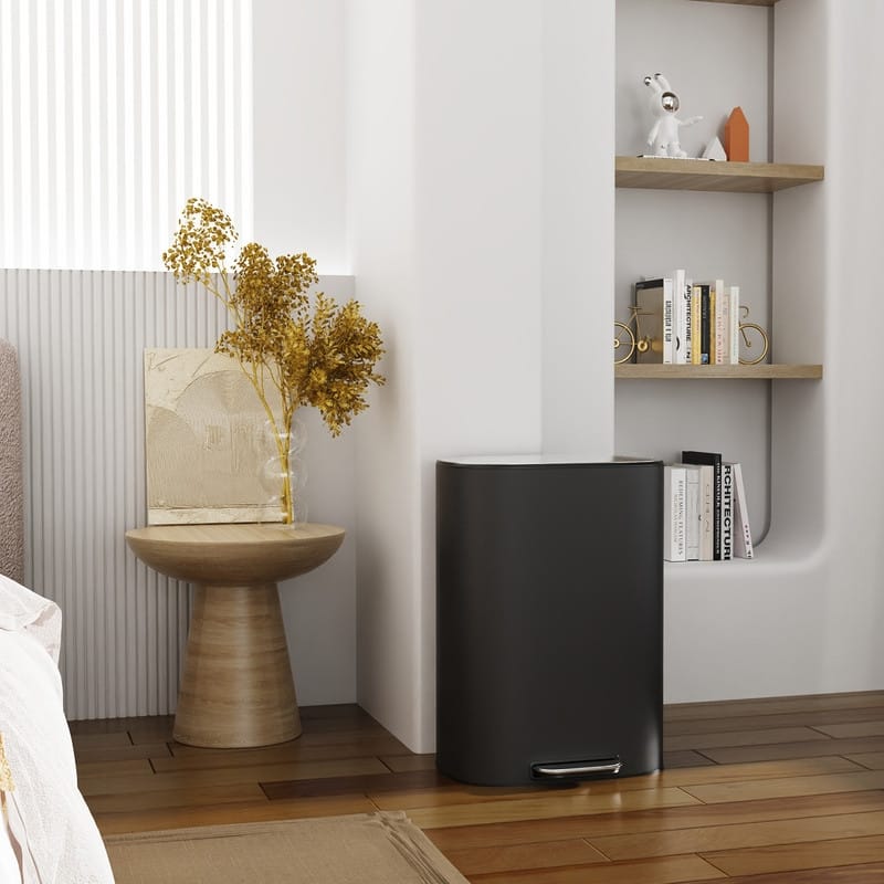 Black Grey 13 Gallon 50L Step-on Kitchen Trash Can with Soft Close for Home,Office