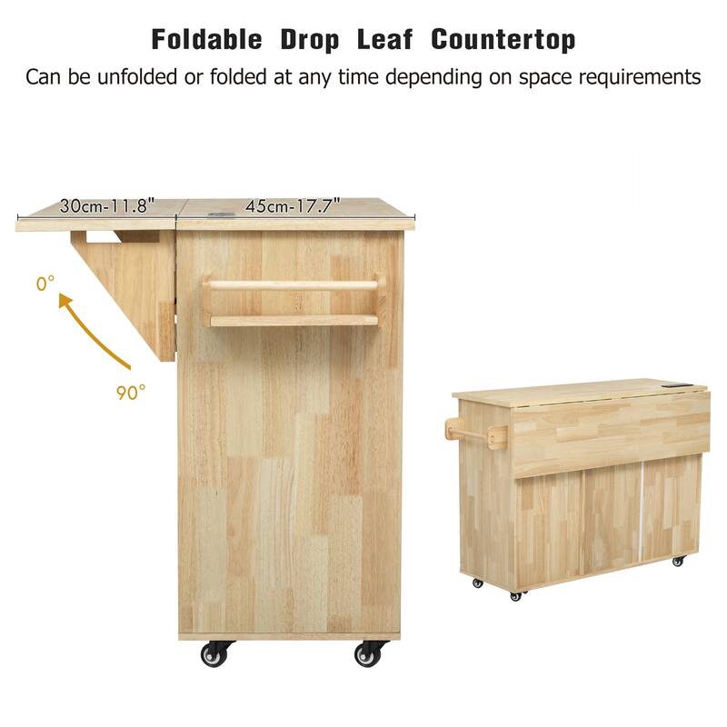 Kitchen Island with Drop Leaf, 3 Drawers and 2 Cabinets