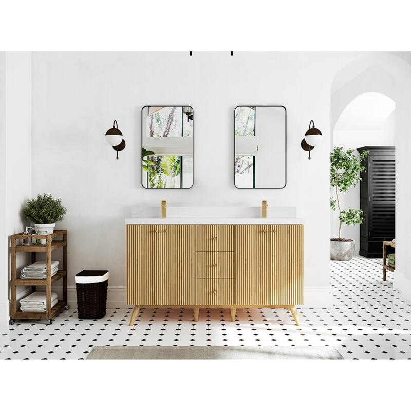 Willow Collections 60 in. W x 22 in. D Pasadena Solid Teak Double Sink Bathroom Vanity with Countertop
