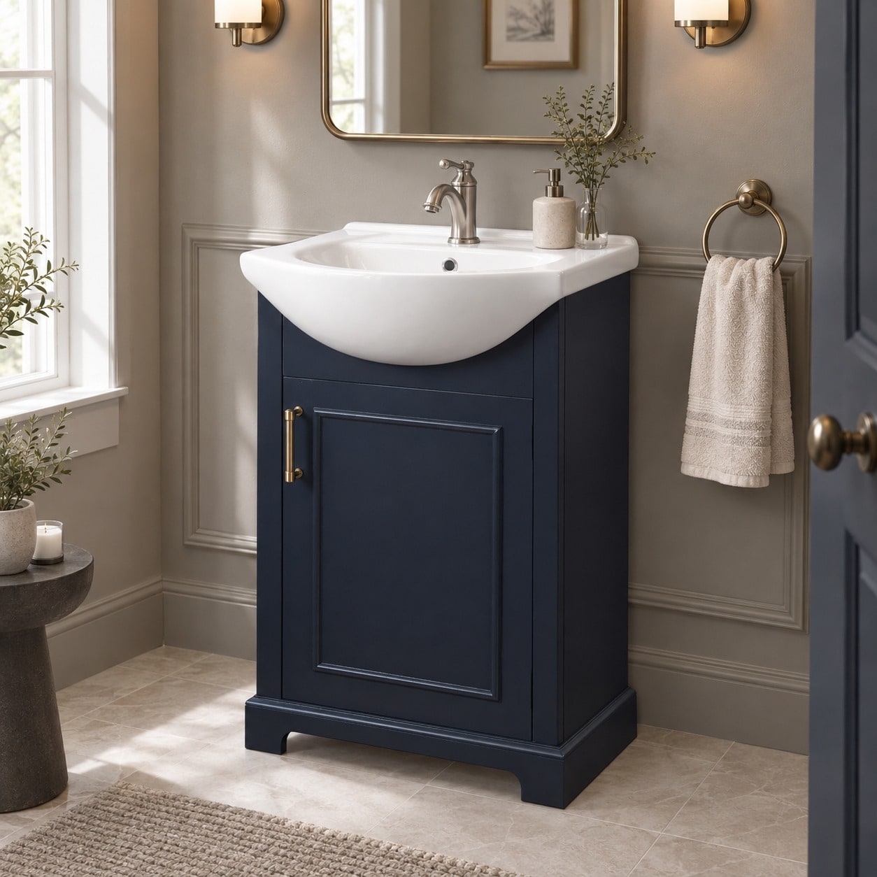 20" French Bathroom Vanity with Ceramic Sink, Soft-Close Door and Freestanding Storage Cabinet