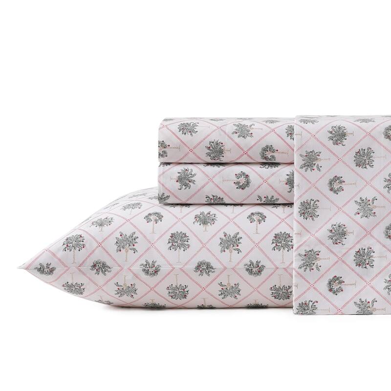 Tommy Bahama Cotton Printed Sheet Sets and Pillowcase Pairs - King - Palm Tree Trellis Red