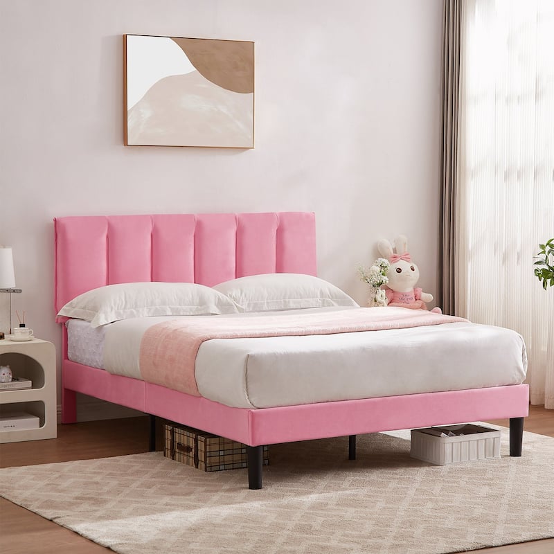 VECELO Tufted Upholstered Platform Bed Frame with Adjustable Height Headboard Twin/Full/Queen Size Beds