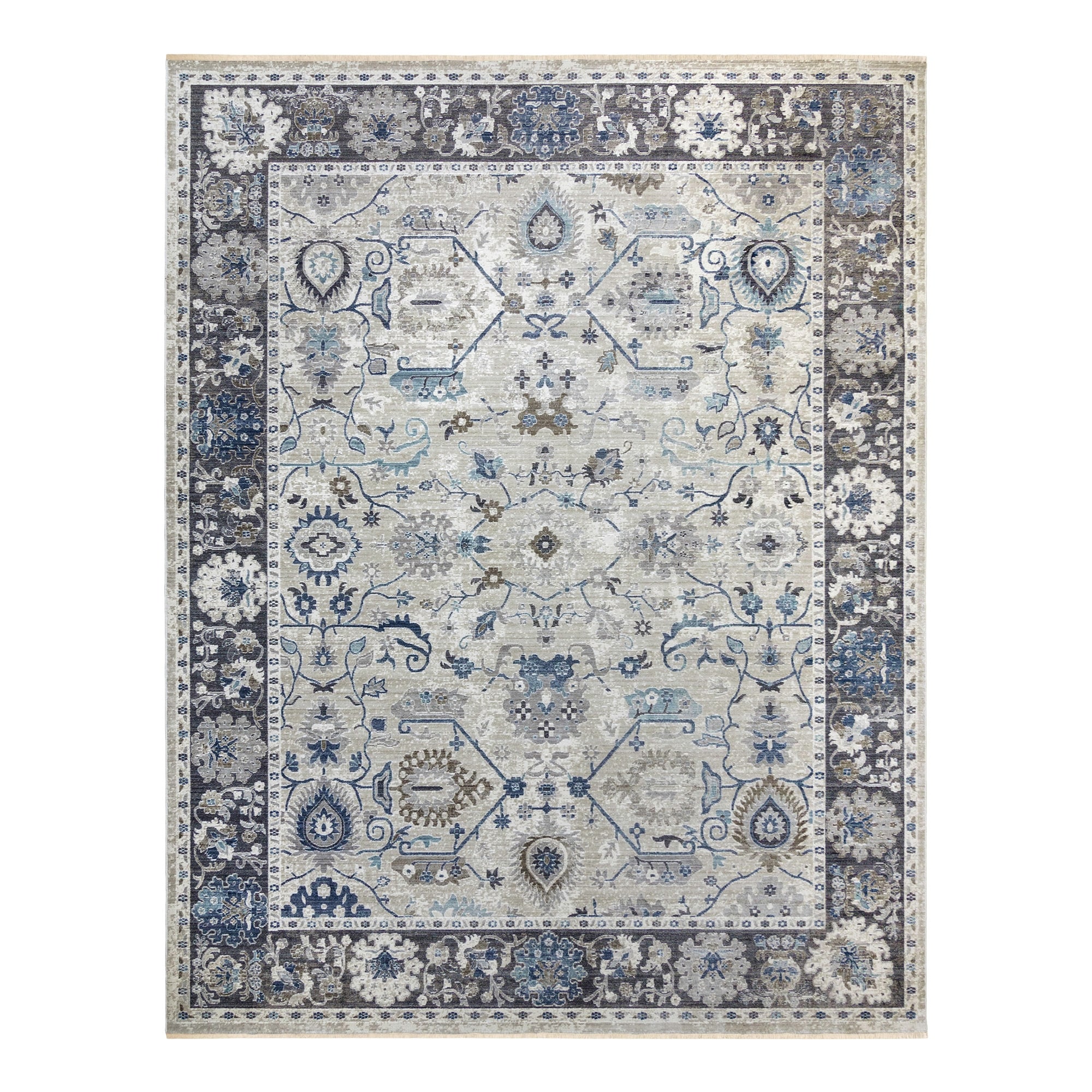 Gertmenian Astris Banha Traditional Floral Wide Border Grey/Charcoal/Navy Area Rug
