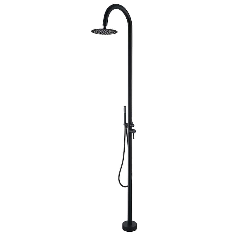 Freestanding Outdoor Shower System, Outdoor Shower Fixtures with Shower Head and Handheld - Matte Black