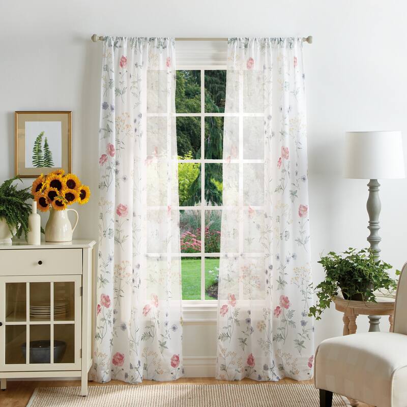 Martha Stewart Martha's Garden Floral Semi-Sheer Curtain Panel Pair - 84-inch - Multi
