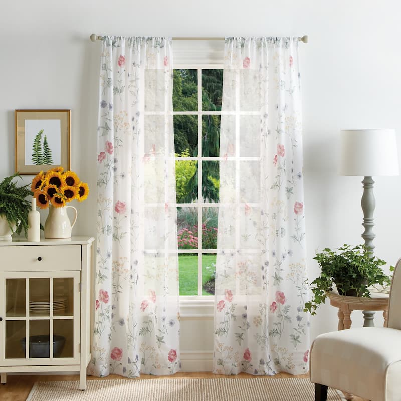 Martha Stewart Martha's Garden Floral Semi-Sheer Curtain Panel Pair