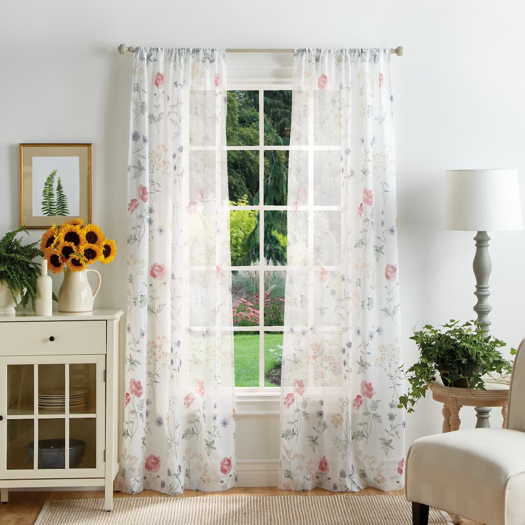 Martha Stewart Martha's Garden Floral Semi-Sheer Curtain Panel Pair