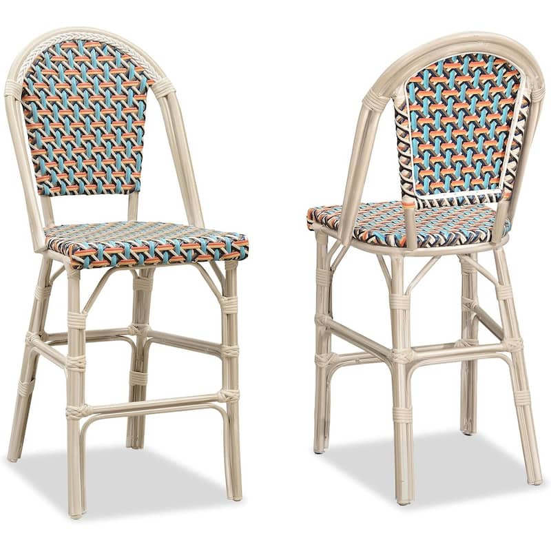 PURPLE LEAF White Print Finish Patio Bar Chairs with Back Rattan Bar Chairs French Bistro Set for Kitchen Outdoor Counter Stool - White Frame/Colorful(40.5")