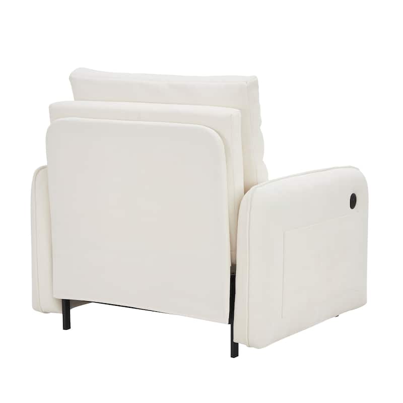 3-in-1 Chenille Accent Chair Convertible Sleeper Sofa Bed, 80" Extra Long Pull-out Chair Bed with USB and Type-C Ports