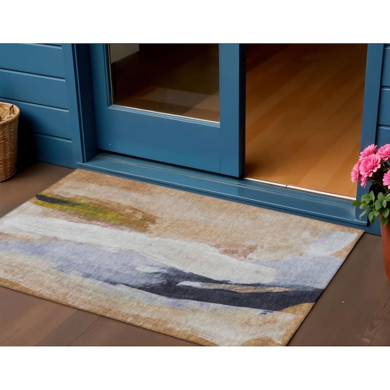 HomeRoots Abstract Transitional Rectangle Outdoor Rug - 3' x 5'