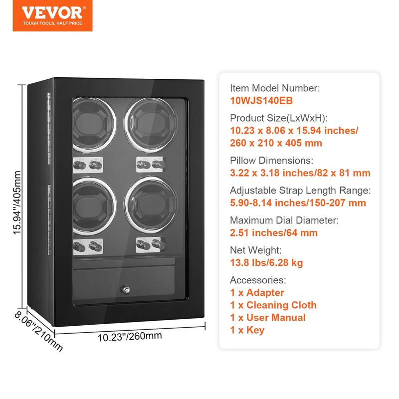 VEVOR Watch Winder with 1-8 for Men's and Women's Automatic Watches with Super Quiet Japanese Mabuchi Motors LED Lights
