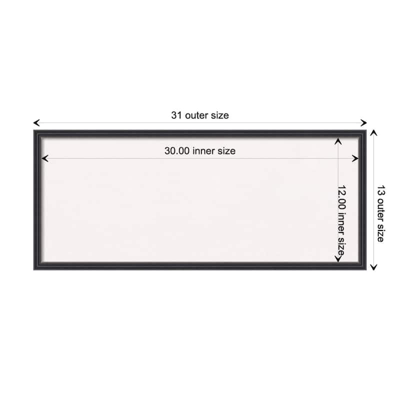 Stylish Black Narrow Wood Framed White Corkboard Bulletin Board - Board Size 30x12