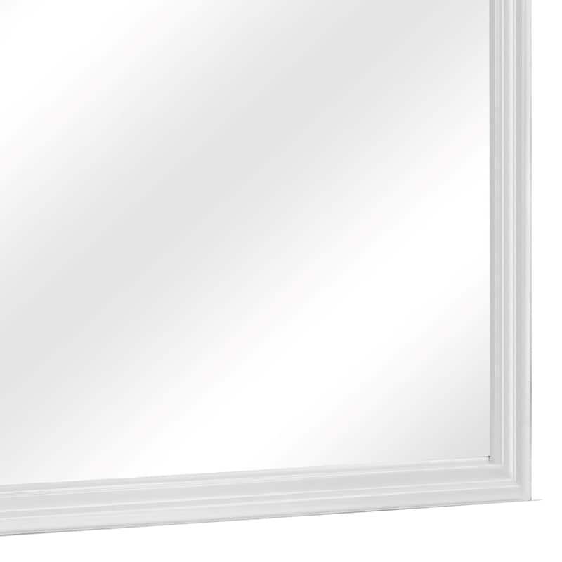 Rectangular Molded Wooden Frame Dresser Top Mirror, White and Silver