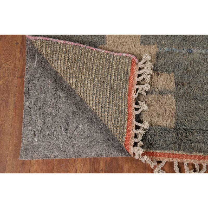 Plush Moroccan Oriental Area Rug Handmade Grey Wool Carpet - 7'10" x 10'4"