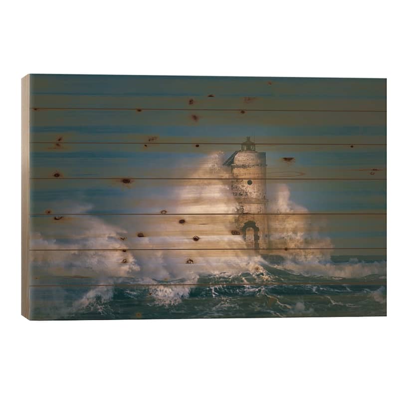 The Lighthouse Mangiabarche Print On Wood by Daniele Atzori - Multi-Color - 18x26x1.5