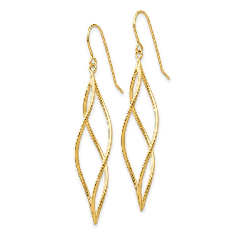 Curata 14k Yellow Gold Polished Long Twisted Dangle Hook Earrings (10mm x 51mm)