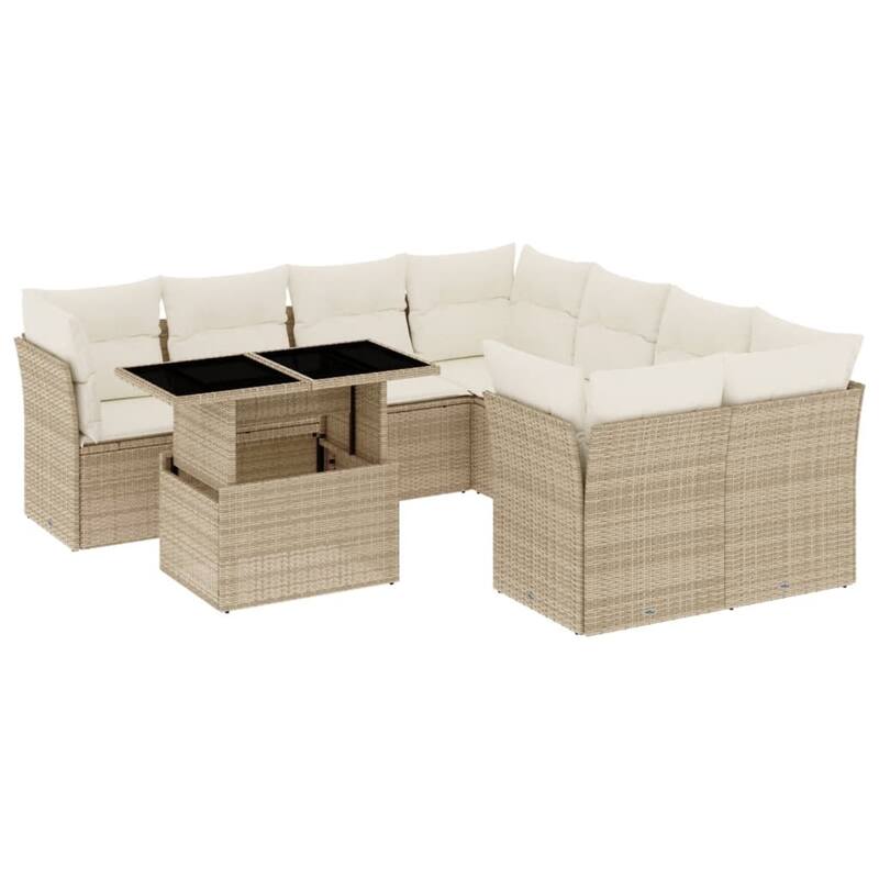 vidaXL Patio Sofa Set with Cushions Outdoor Furniture 9 Piece Poly Rattan - 21.7 x 39.4 x 28.7 in