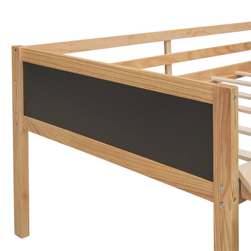 Twin Size Loft Bed with Two Storage Boxes, Climbing Frame, and Chalkboard
