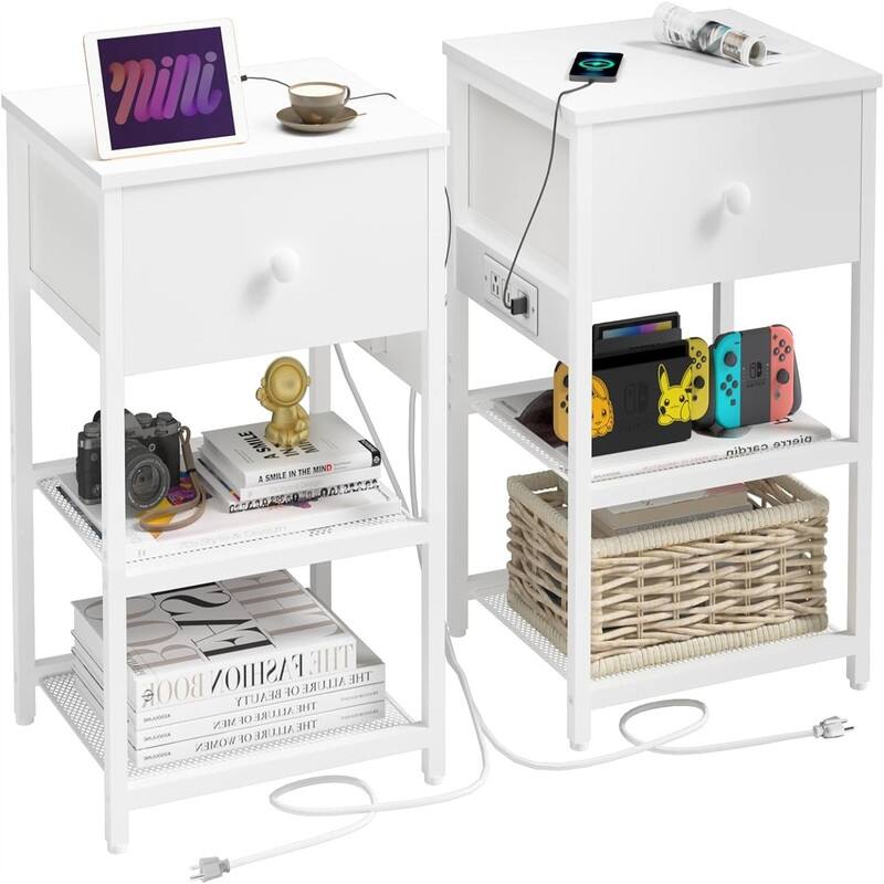set of 2 with Charging Station - 17.5"D x 7.2"W x 13.5"H - White