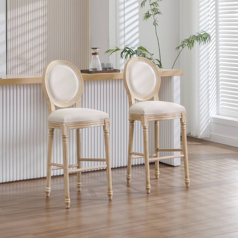 French Country Dining Chairs Set of 2, Upholstered Chairs with Round Back