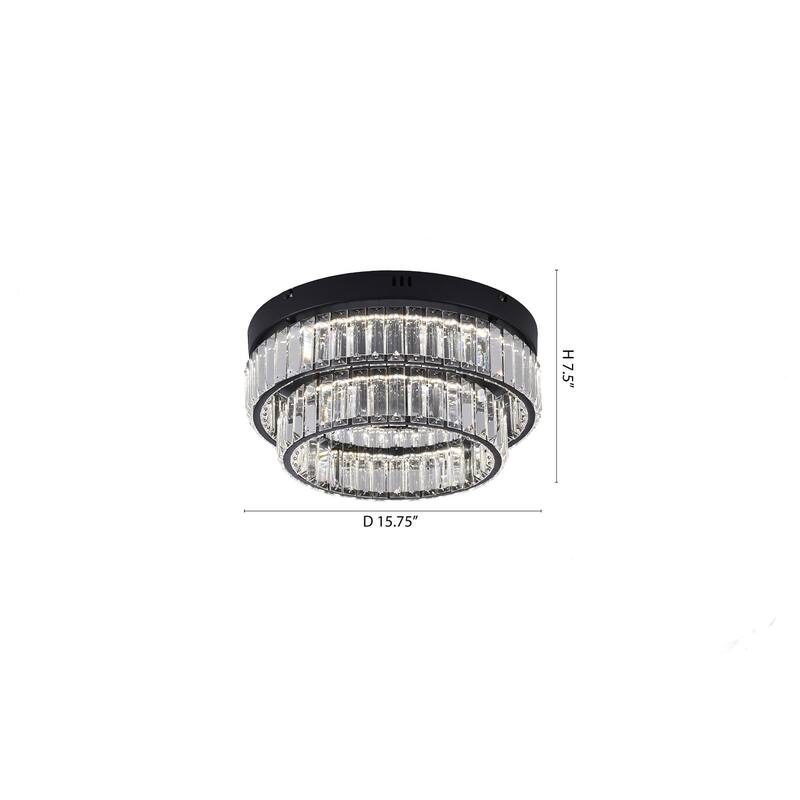 2-Light Satin Black Dimmable LED Flush Mount With Clear Crystals