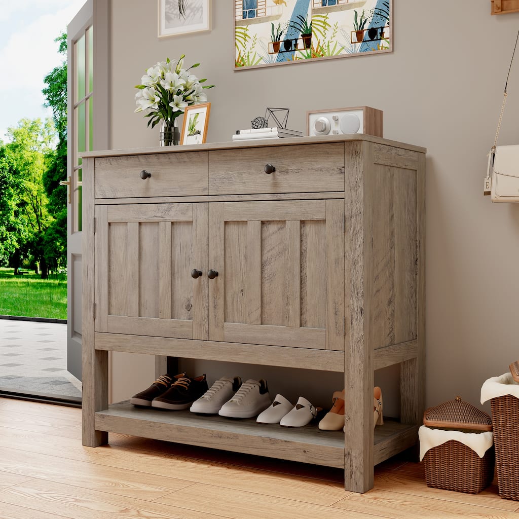 Sofa Table with Open Storage Shelf, Farmhouse Console Table Kitchen Buffet Sideboard with Drawers