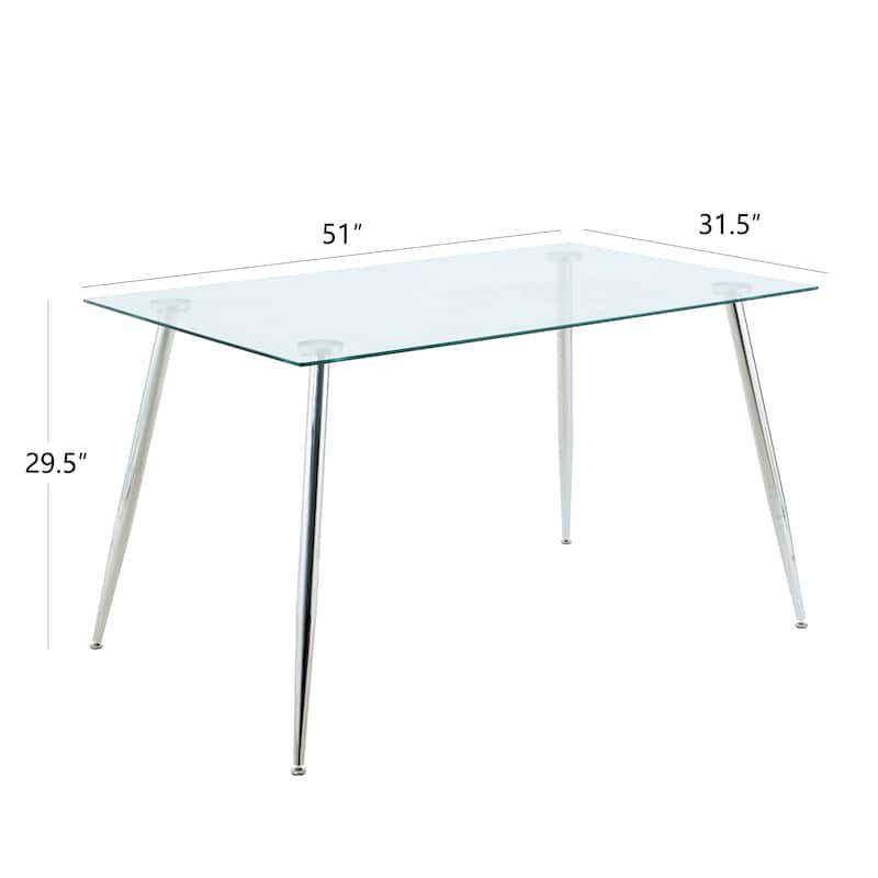 Modern Kitchen Glass Dining Table with Tempered Glass Table top,Metal Legs