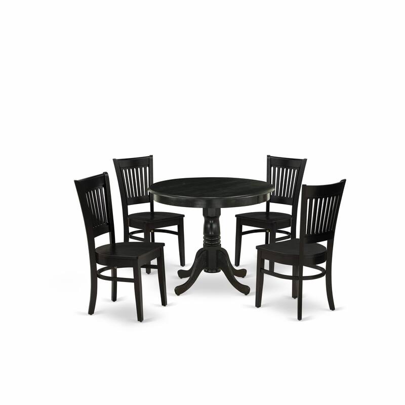 East West Furniture 5 PC Dining Room Table Set Includes a Round Kitchen Table and 4 Dining Chairs (SEAT TYPE & FINISH OPTION)