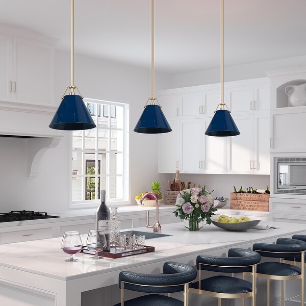 Mid Century Modern 1 Light Bule Gold Cone Pendant Lights for Kitchen Island D8 x H 7 On Sale Bed Bath Beyond 33457987