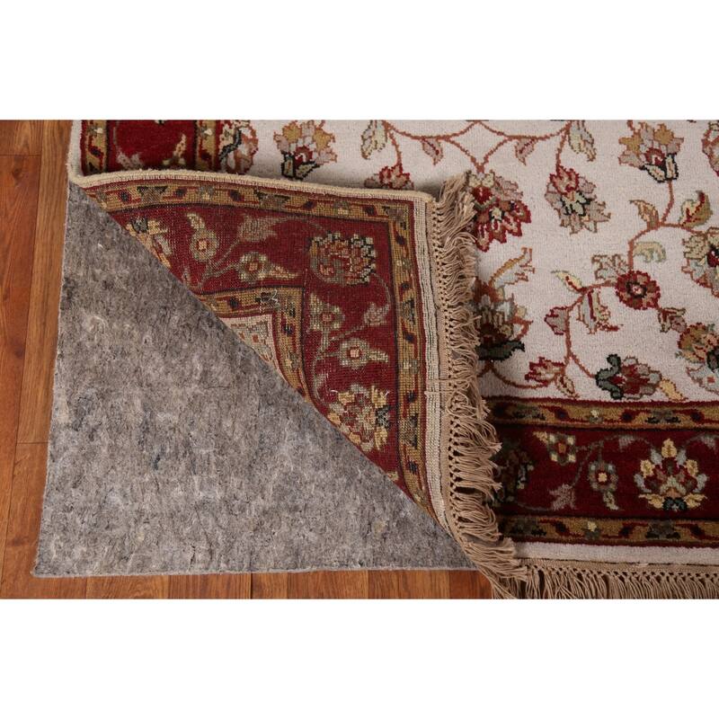 Floral Ivory Agra Indian Foyer Rug Hand-Knotted Wool Carpet - 3'1"x 5'1"