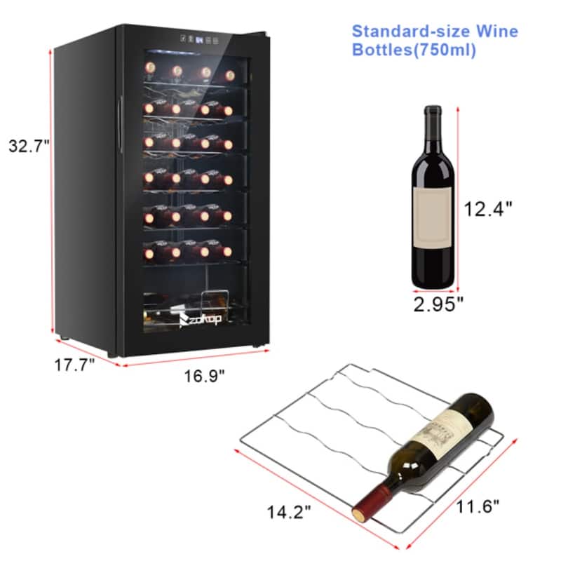 115V /60Hz 28Bottle/2.8Cu.Ft/80L/ Compressor Wine Cooler - Black - 16.93 x 17.72 x 33.07