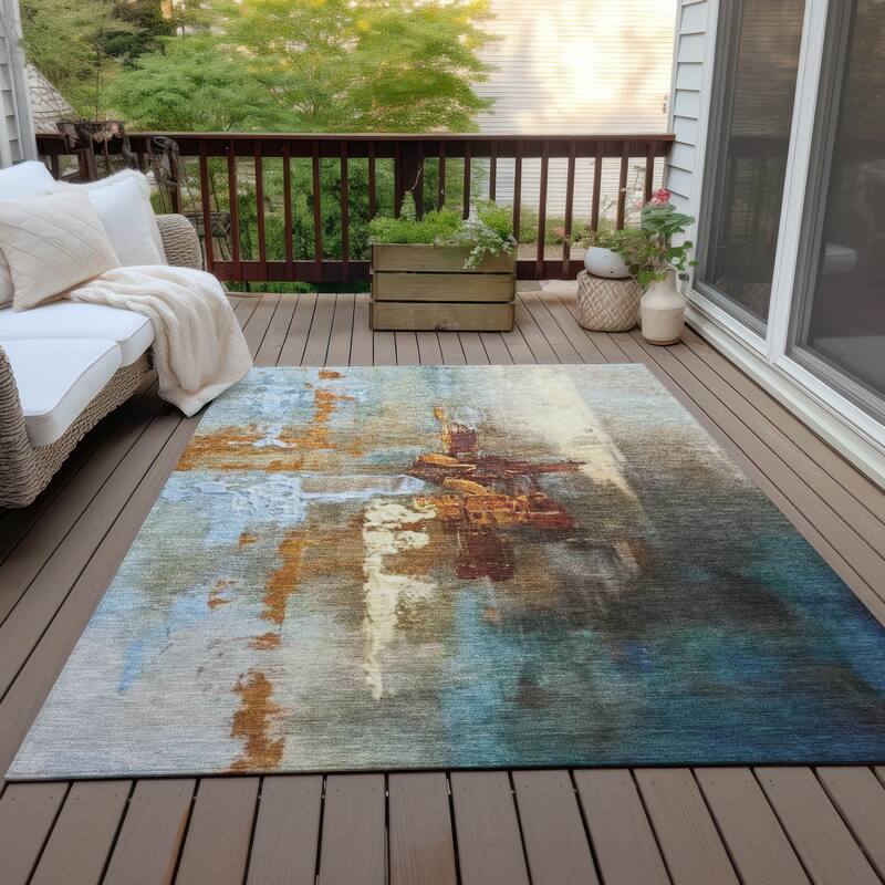 Machine Washable Indoor/Outdoor Modern Painters Touch Chantille Rug - Paprika - 9' x 12'