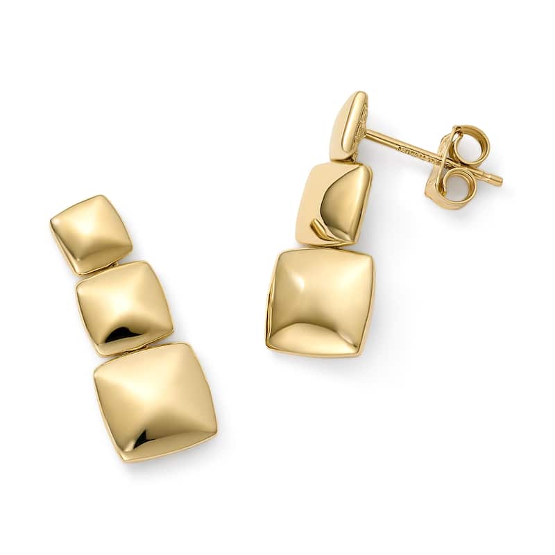 Clover 14K Yellow Gold Faceted Square Drop Stud Earrings