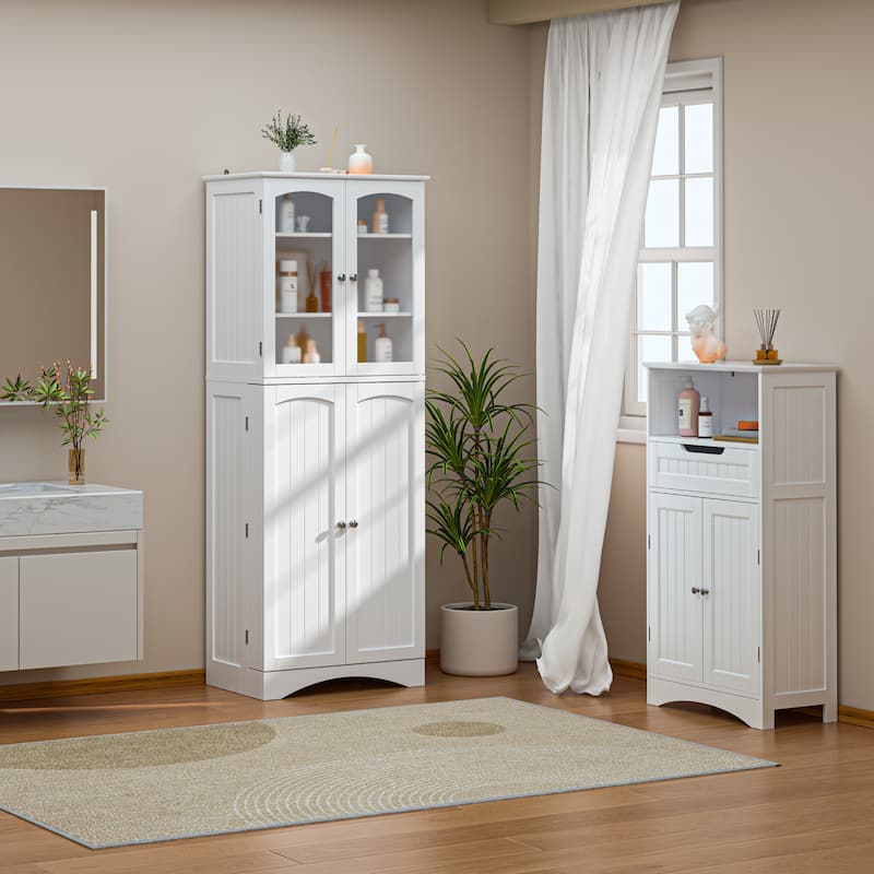 64" Kitchen Pantry Cabinet, Tall Storage Cabinet with Glass Doors and Adjustable Shelves