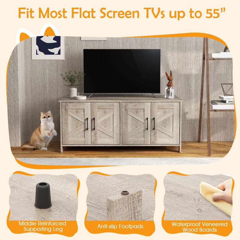 Gymax Cat Litter Box Enclosure for 2 Cats w/ Double Rooms Wooden Cat